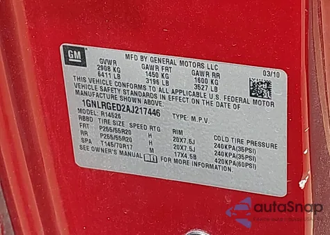 2010 Chevrolet Traverse Lt from USA, damaged, VIN 1GNLRGED2AJ217446